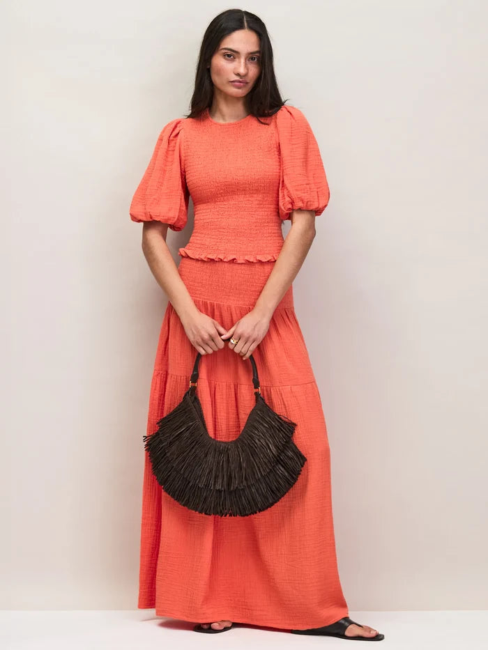 Coral Cheesecloth Shirred Top Co-ord resort wear