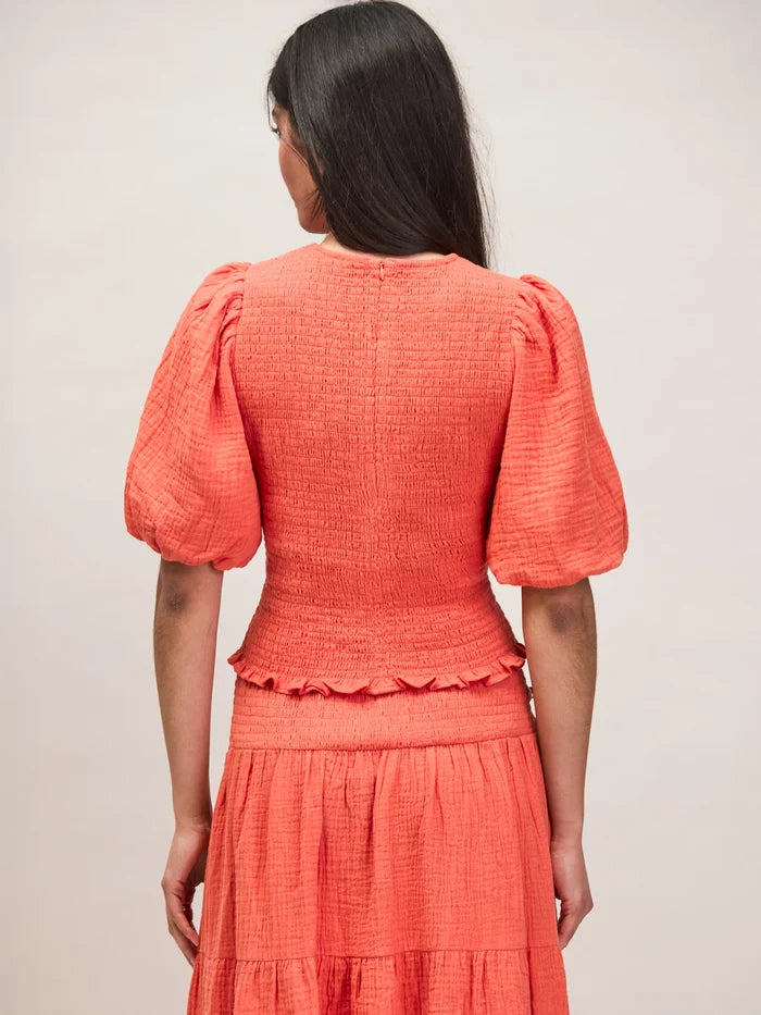 Coral Cheesecloth Shirred Top Co-ord resort wear