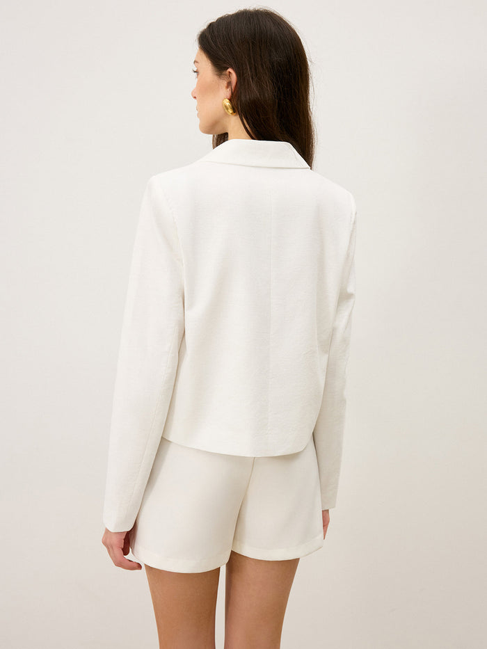 Cotton & Linen Cropped Blazer with Bow