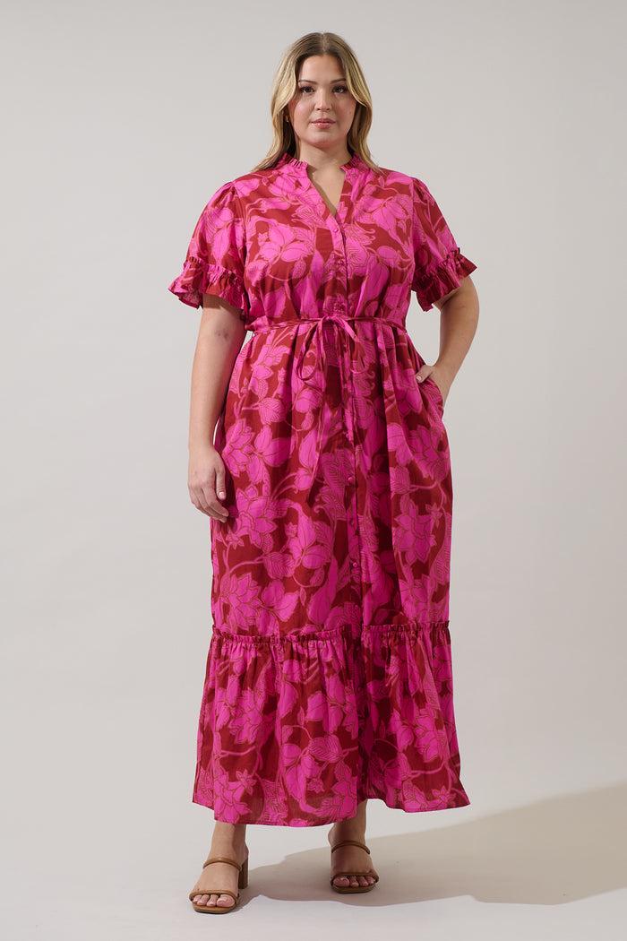 Craney Floral Alna Button Up Midi Dress Curve
