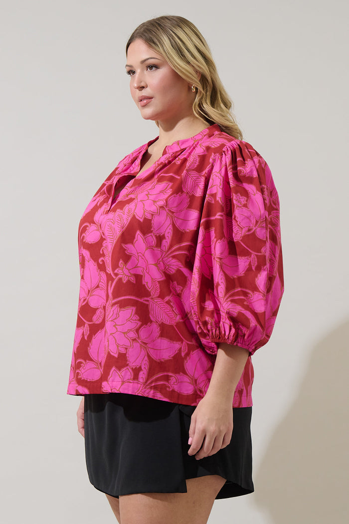 Craney Floral Cheney Split Neck Top Curve