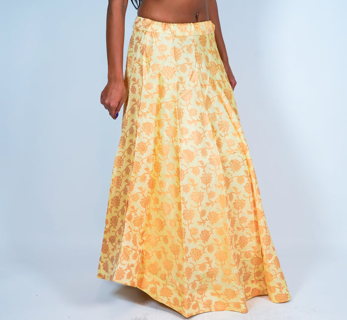Cream Silk Floral Brocade Skirt