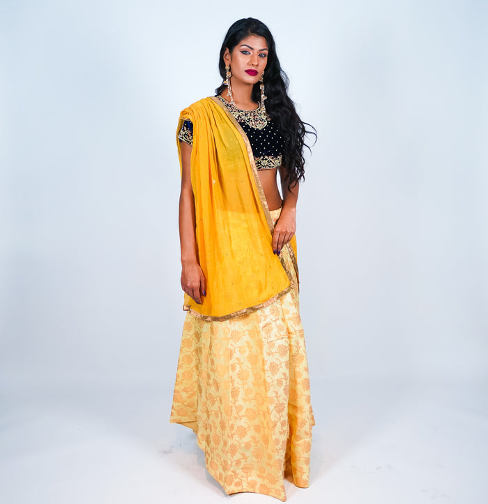 Cream Silk Floral Brocade Skirt