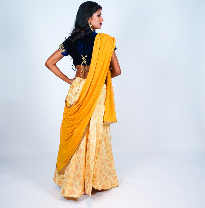 Cream Silk Floral Brocade Skirt