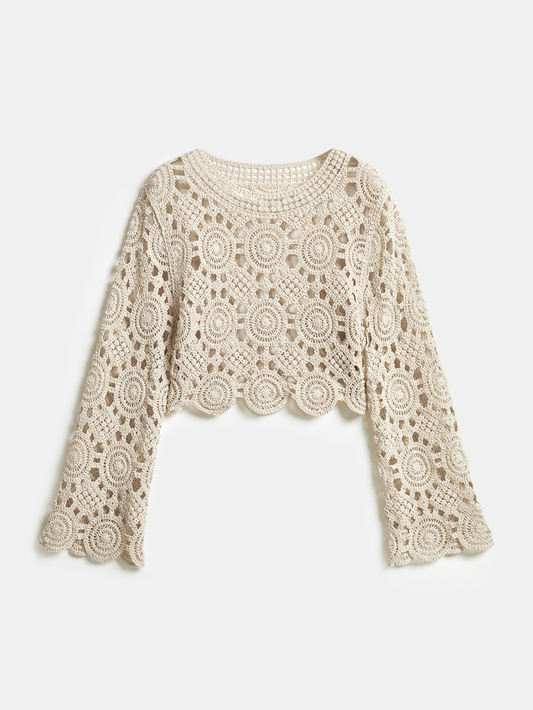 Crochet Circular Pattern Long Sleeve Crop Top