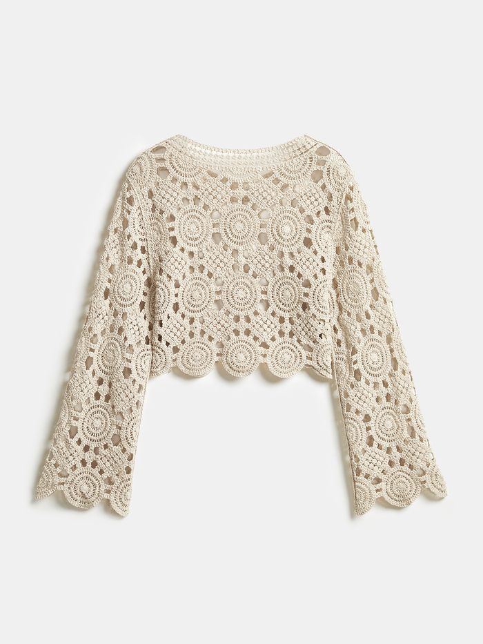 Crochet Circular Pattern Long Sleeve Crop Top