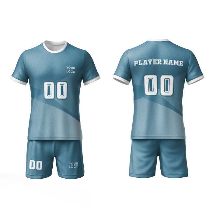 Sports jersey and shorts set with customizable text on a white background