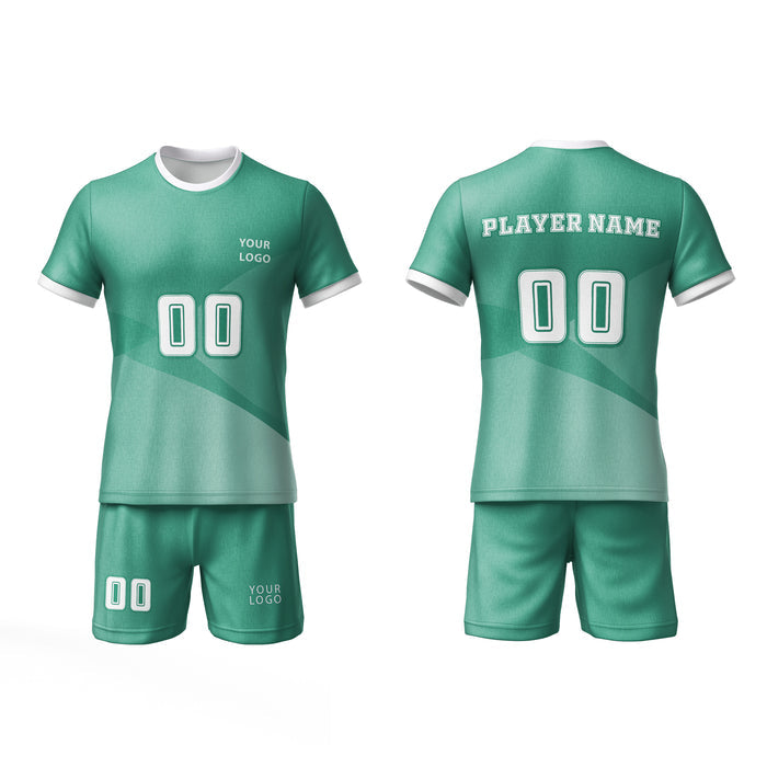 Sports jersey and shorts set with customizable text on a white background