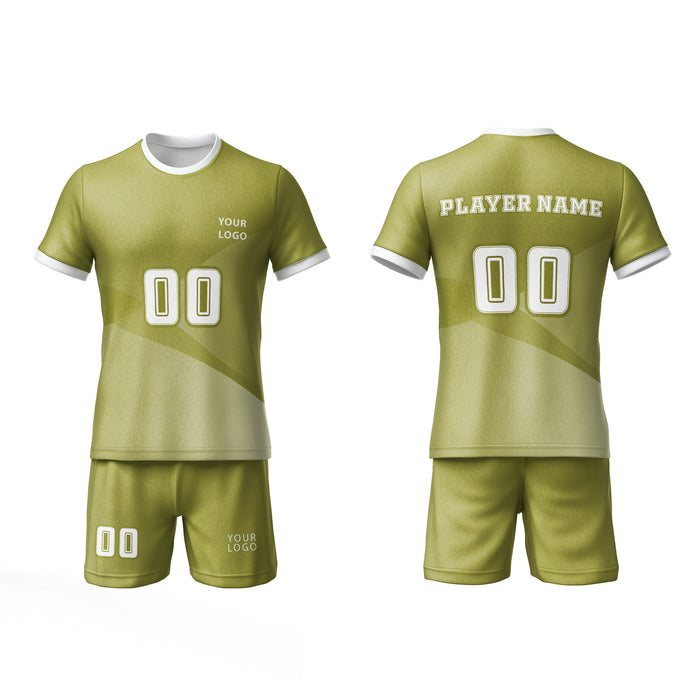Sports jersey and shorts set with customizable text on a white background