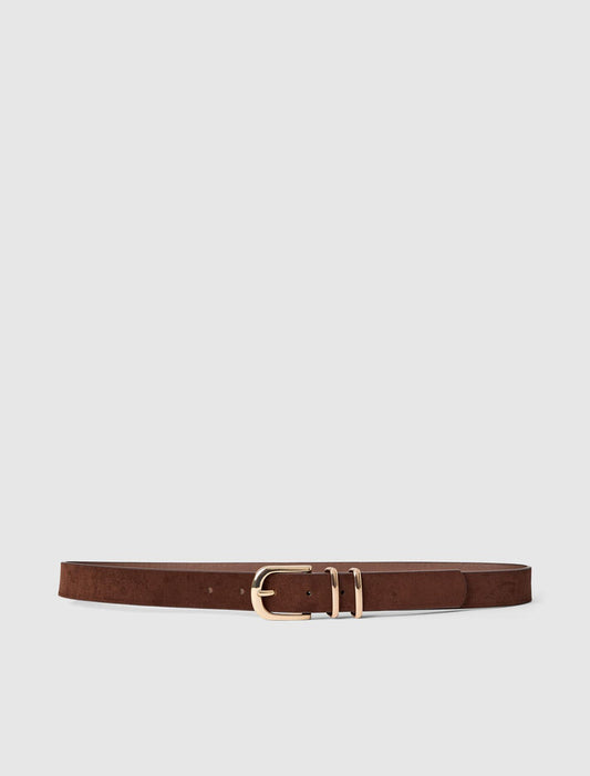 Darcy Double Keeper Jeans Belt Chocolate Suede Forever New