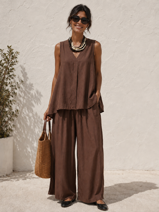 Deja V Neck Co-Ord Chocolate