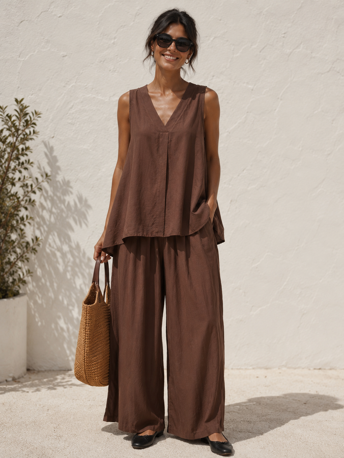 Deja V Neck Co-Ord Chocolate