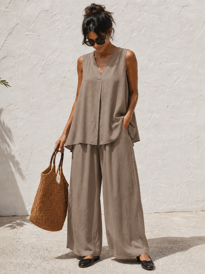 Deja V Neck Co-Ord Latte