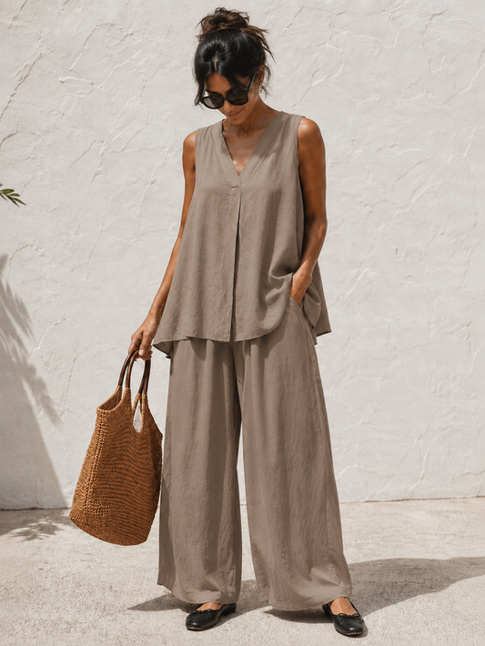 Deja V Neck Co-Ord Latte
