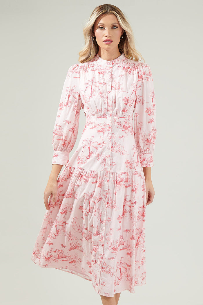 Del Rey Toile Button Up Midi Dress