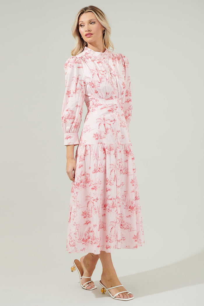 Del Rey Toile Button Up Midi Dress