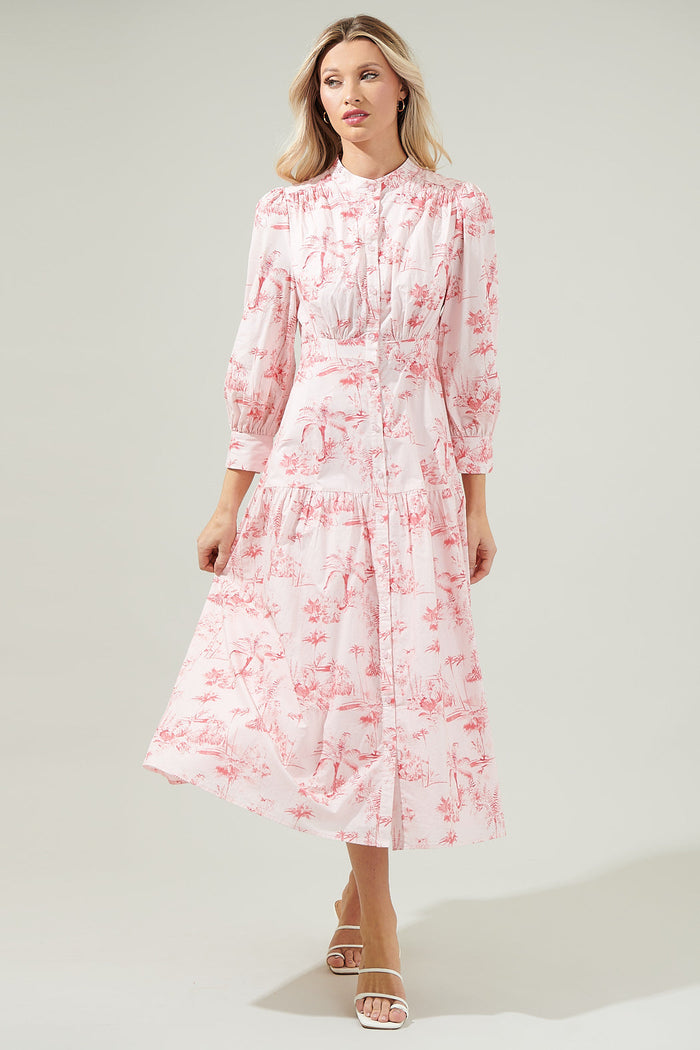 Del Rey Toile Button Up Midi Dress