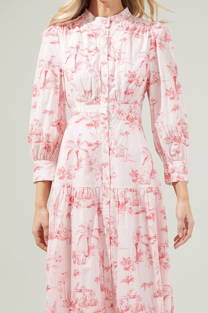 Del Rey Toile Button Up Midi Dress