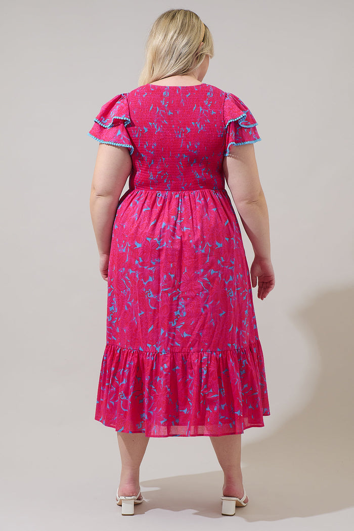 Delina Floral Patte Tiered Midi Dress Curve