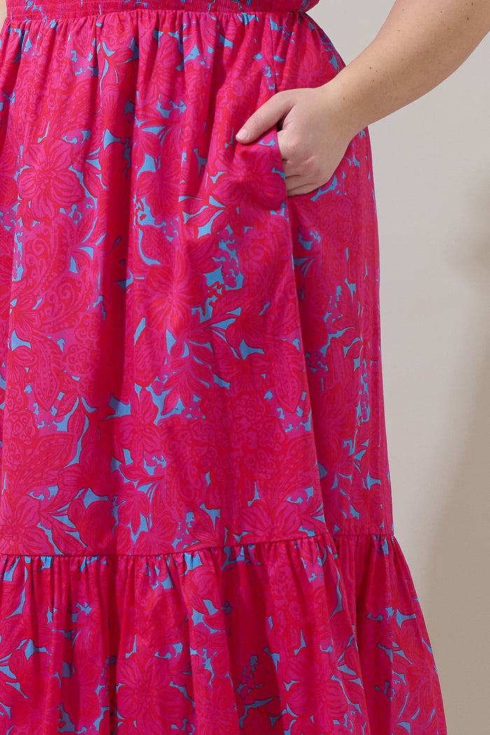 Delina Floral Patte Tiered Midi Dress Curve