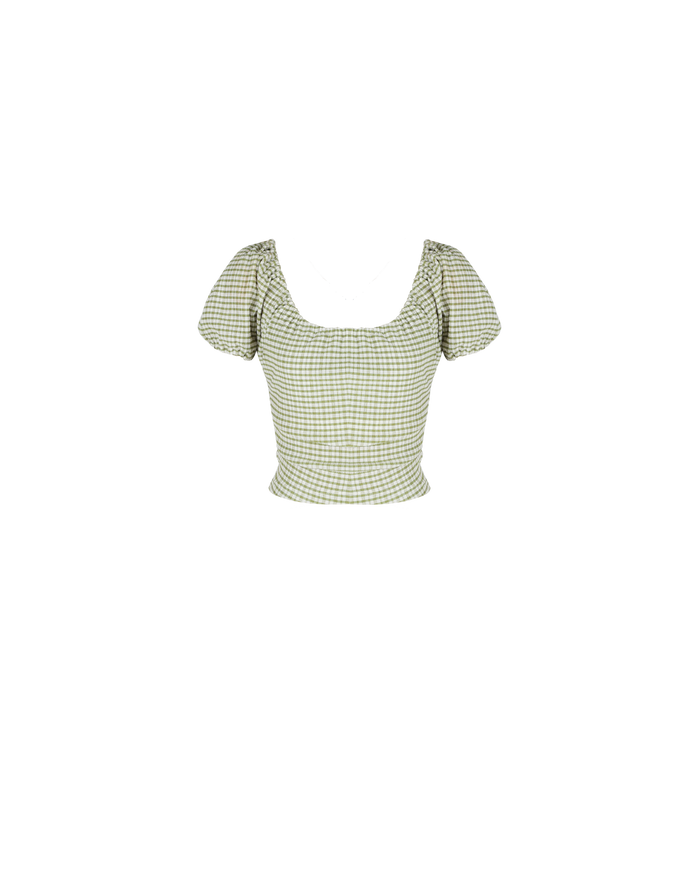 DELPHI GINGHAM TOP OLIVE GINGHAM