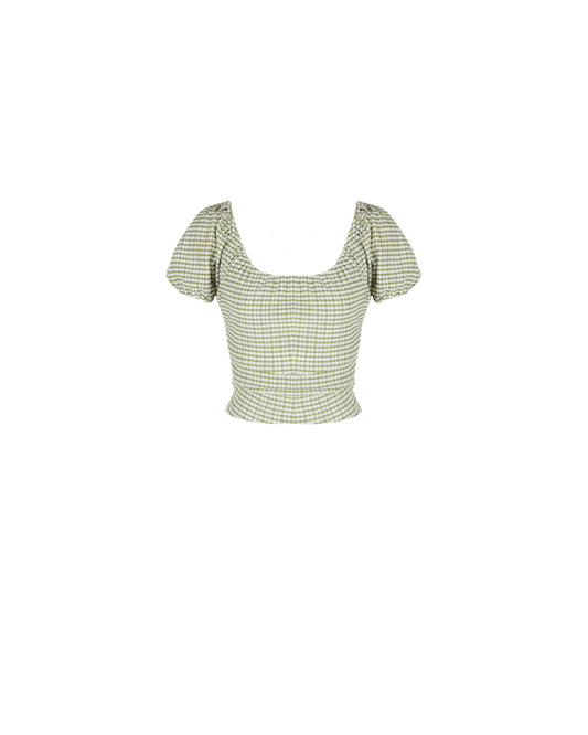 DELPHI GINGHAM TOP OLIVE GINGHAM
