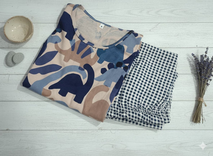 Irah Vastra women’s T-shirt and pant set — folded flatlay view