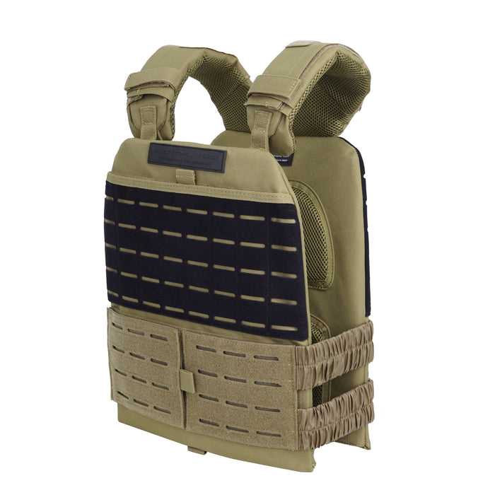 Centurion Weight Vest Black & Tan with padded shoulder straps and molle front panel
