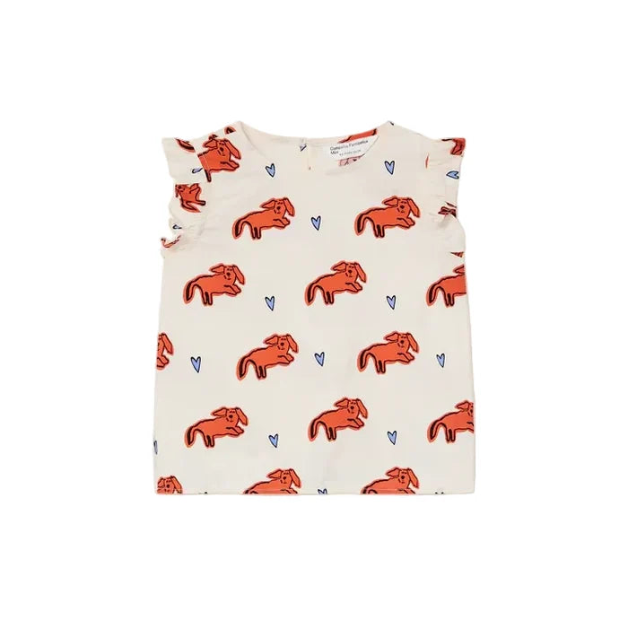 Dogs Top Off White & Orange