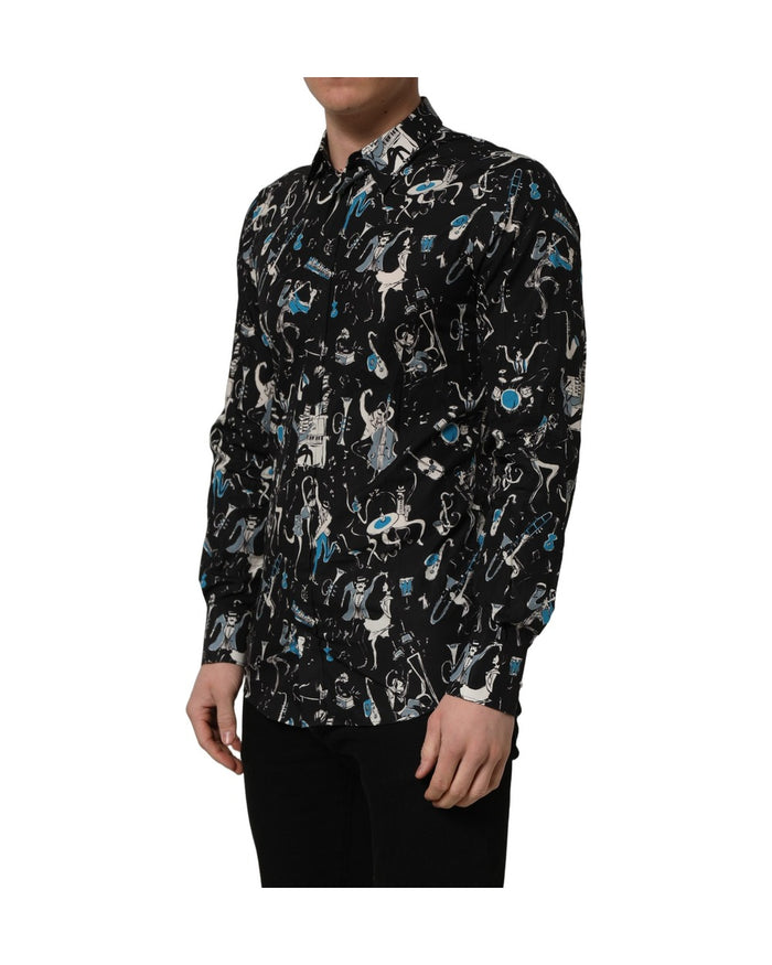 Dolce & Gabbana Black Jazz Club Cotton GOLD Fit Dress Shirt