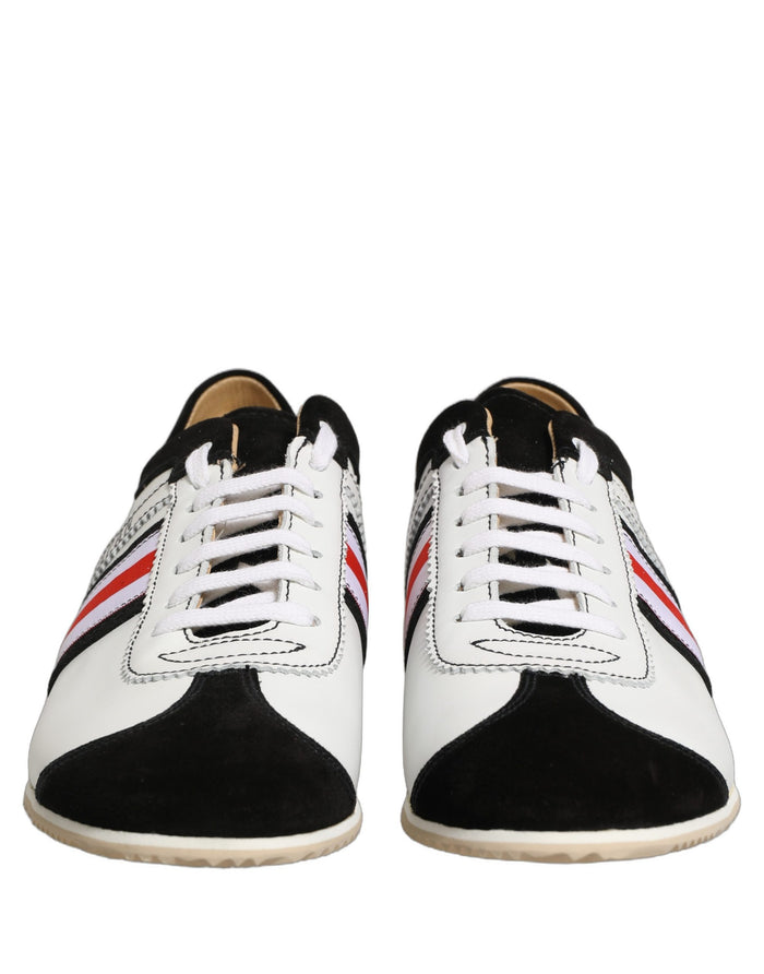 Dolce & Gabbana Black White Leather Suede Low Top Sneakers Shoes