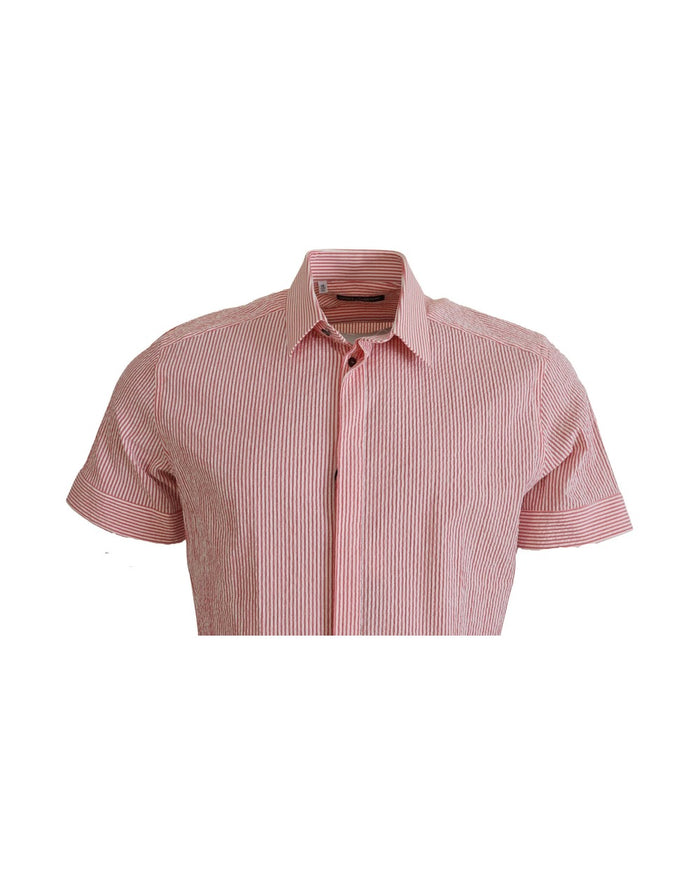Dolce & Gabbana Red White Striped Cotton Short Sleeve Shirt