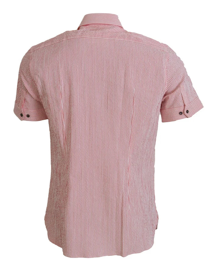 Dolce & Gabbana Red White Striped Cotton Short Sleeve Shirt