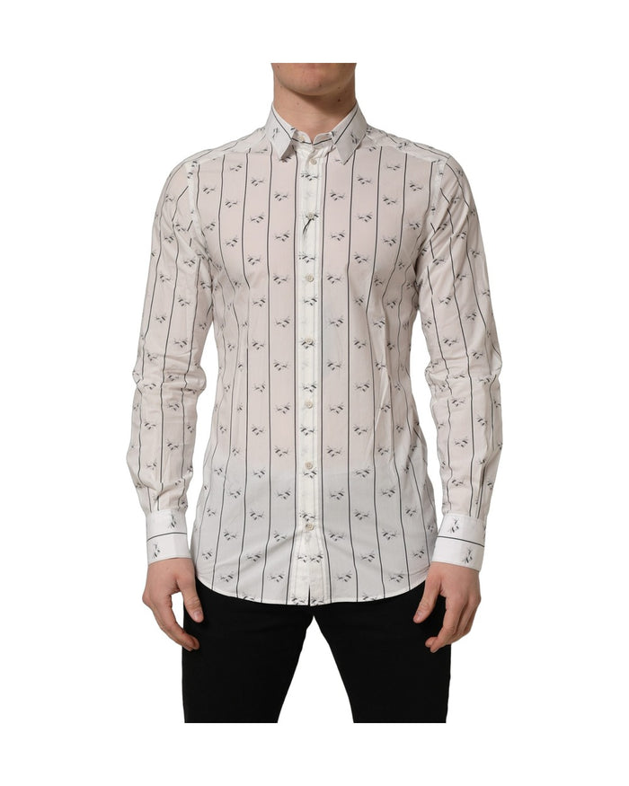 Dolce & Gabbana White Bee Print Cotton GOLD Fit Dress Shirt