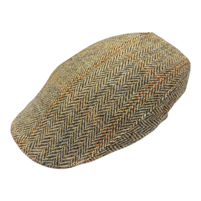 Brown and Tan Herringbone with Pumpkin and Blue Overcheck - Scottish Harris Tweed / Small