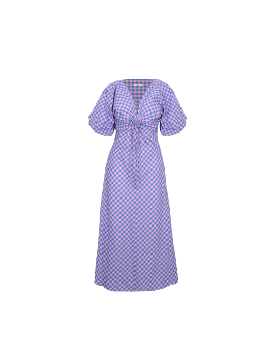 DONOVAN TIE DRESS PINK BLUE GINGHAM