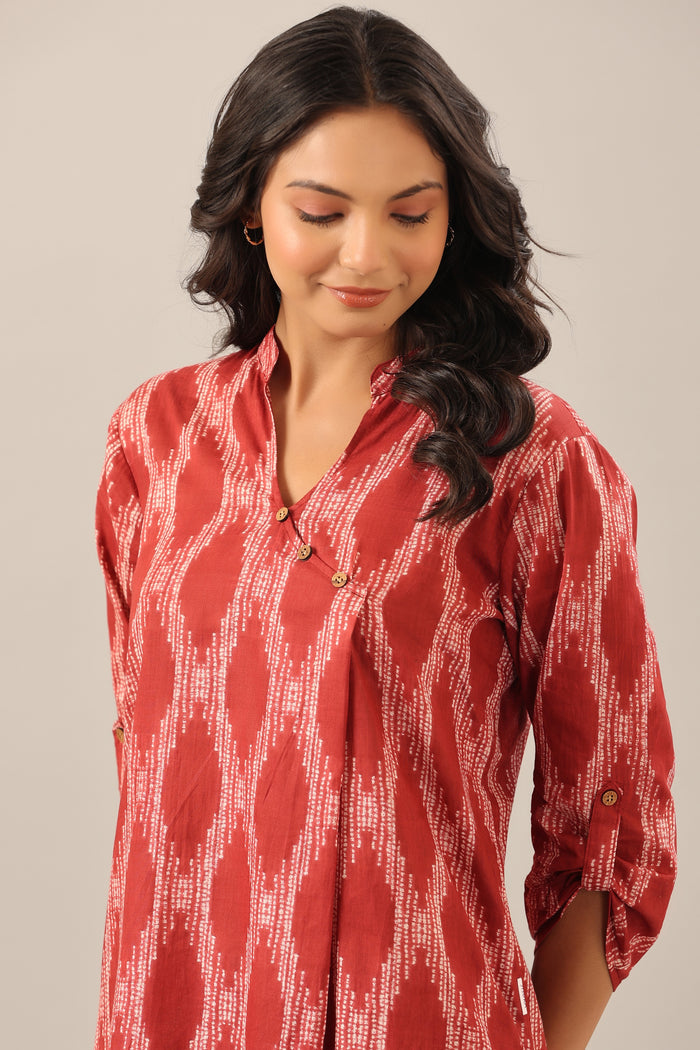 Dotted Shibori on Maroon Lounge Cotton Co-ord Set