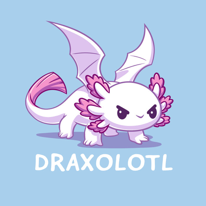 Premium Cotton T-shirt_TeeTurtle light blue Draxolotl apparel featuring a white axolotl with a fierce expression and dragon wings.
