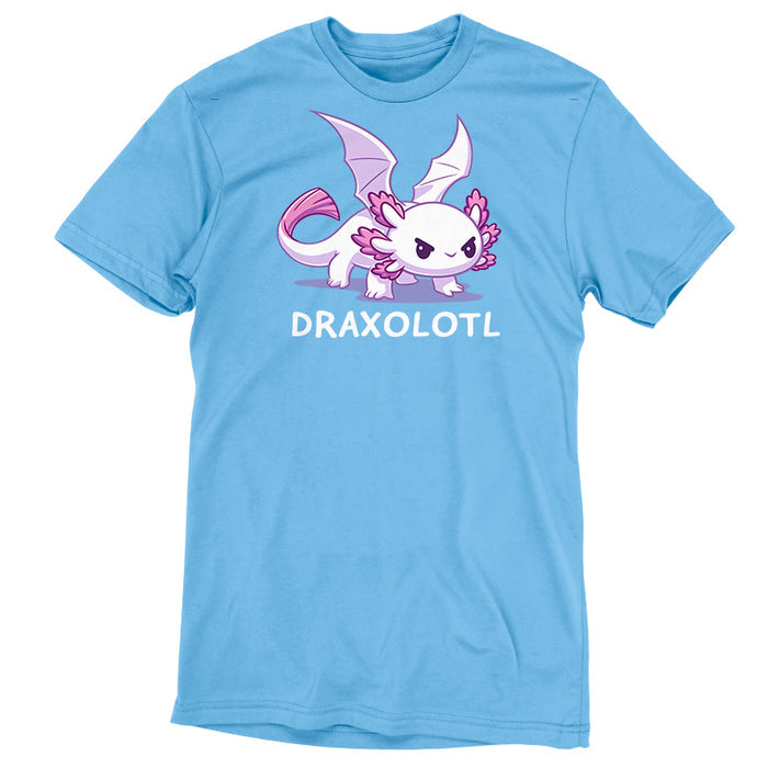 Premium Cotton T-shirt_TeeTurtle light blue Draxolotl apparel featuring a white axolotl with a fierce expression and dragon wings.