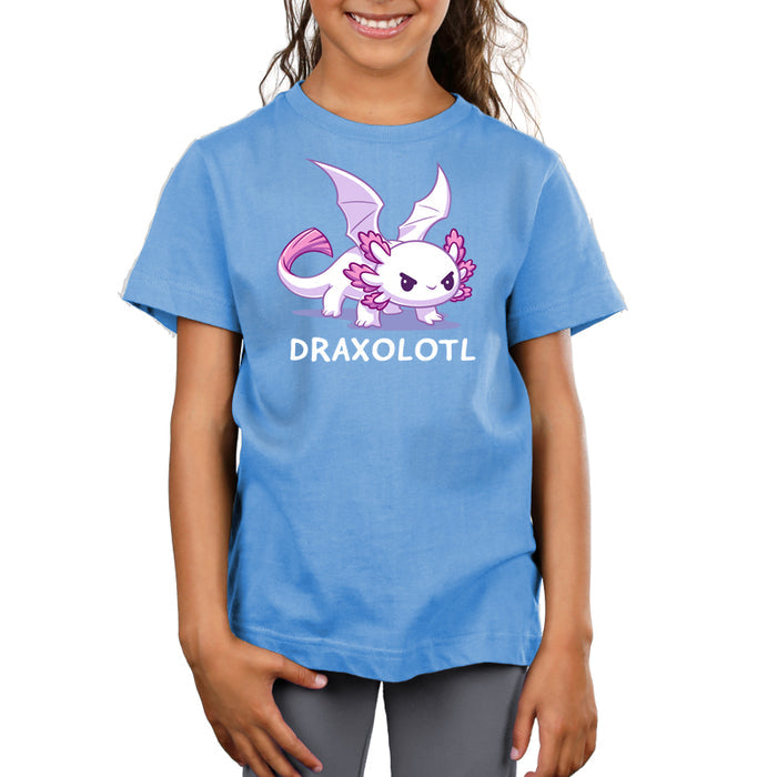 Premium Cotton T-shirt_TeeTurtle light blue Draxolotl apparel featuring a white axolotl with a fierce expression and dragon wings.
