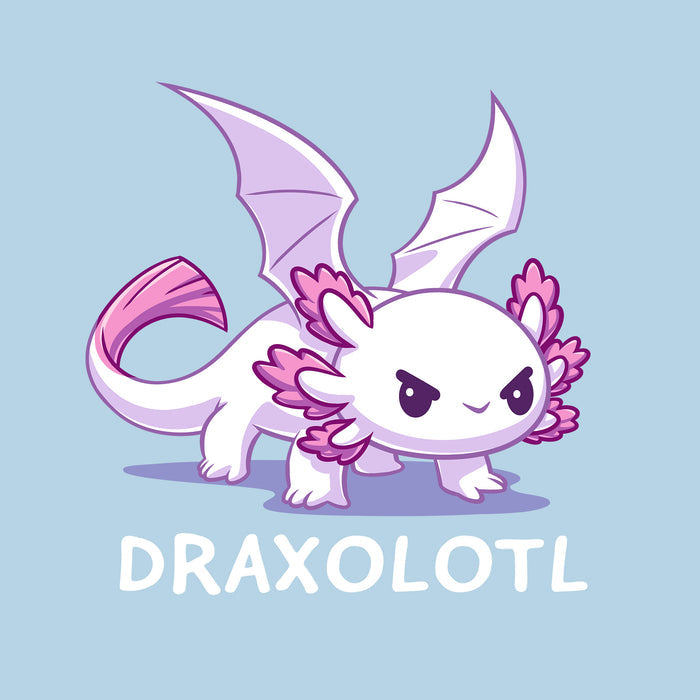 Classic Cotton T-shirt_TeeTurtle light blue Draxolotl apparel featuring a white axolotl with a fierce expression and dragon wings.