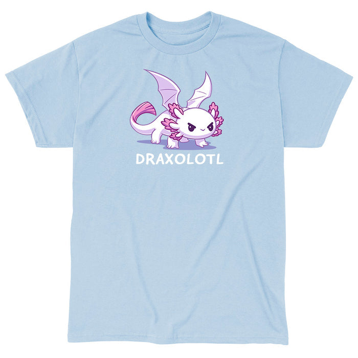 Classic Cotton T-shirt_TeeTurtle light blue Draxolotl apparel featuring a white axolotl with a fierce expression and dragon wings.