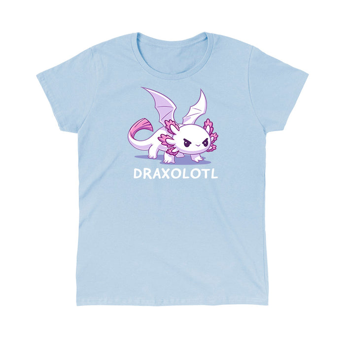 Classic Cotton T-shirt_TeeTurtle light blue Draxolotl apparel featuring a white axolotl with a fierce expression and dragon wings.