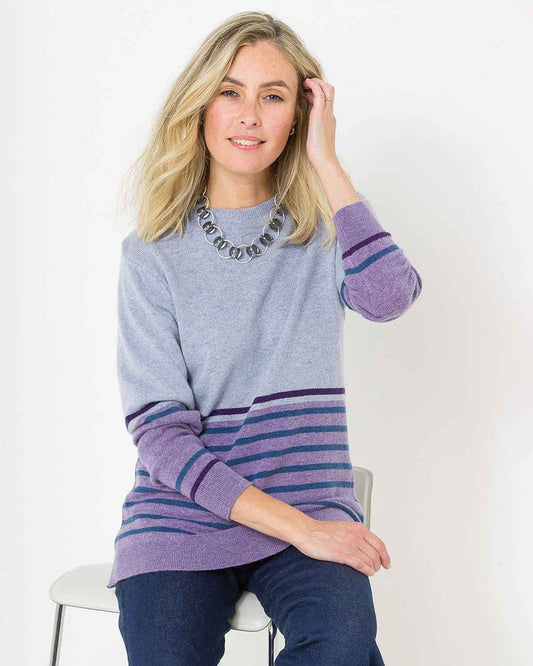 Edith Long Sleeved Striped Lambswool Jumper - Lilac,Grey - Image 1 - The Classic Boutique