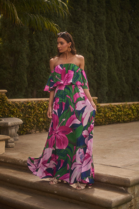Ellerton Tropics Enamored Off the Shoulder Ruffle Dress