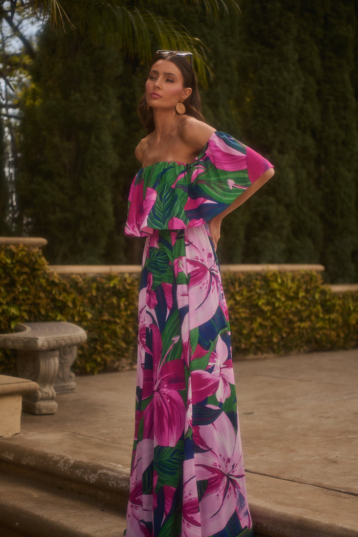 Ellerton Tropics Enamored Off the Shoulder Ruffle Dress