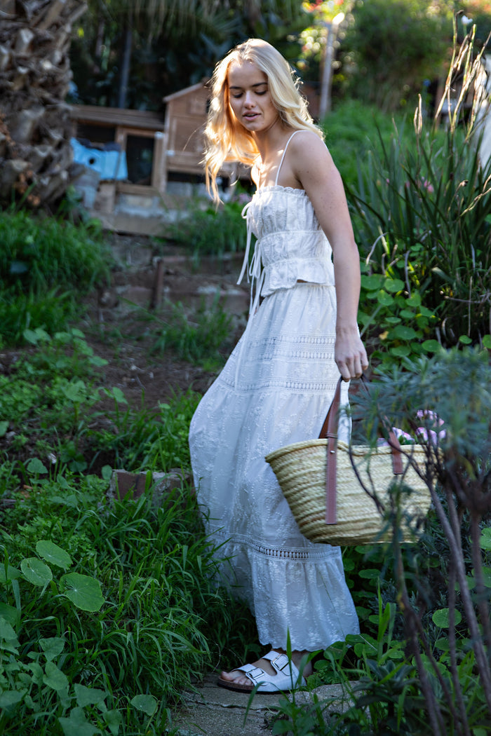 Embroidered Lace Crop Top & Maxi Skirt Set - White
