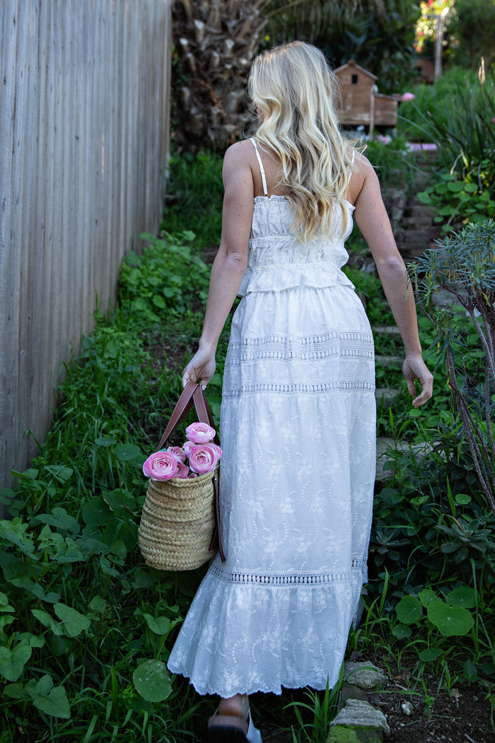 Embroidered Lace Crop Top & Maxi Skirt Set - White