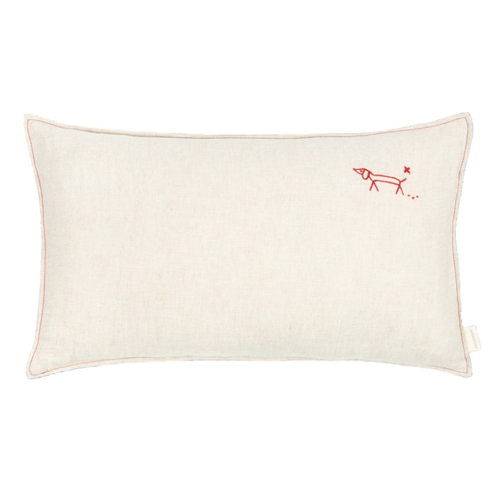 Embroidered Rectangular Cushion French Linen Greige 50x30 cm