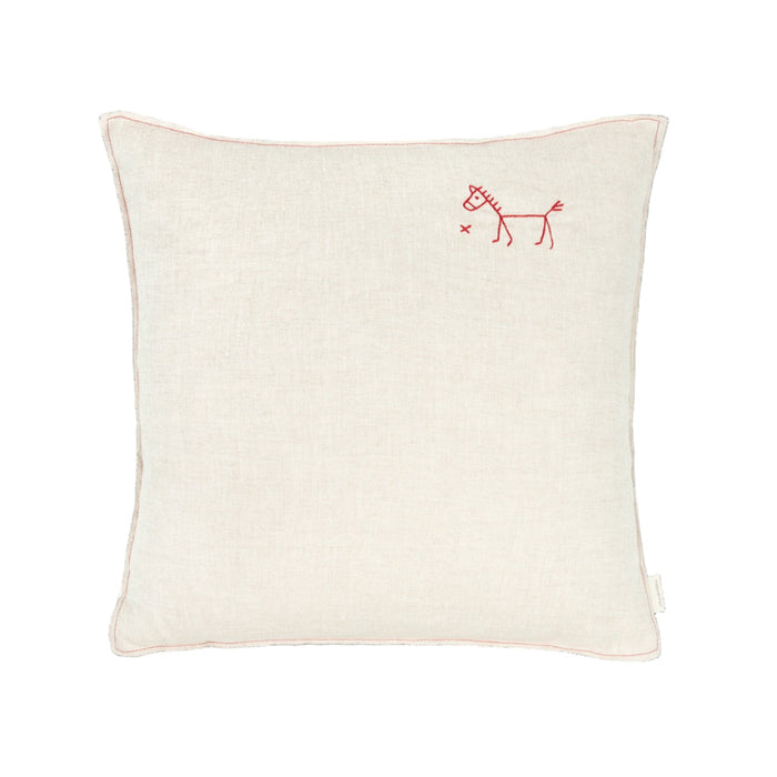 Embroidered Square Cushion French Linen Greige